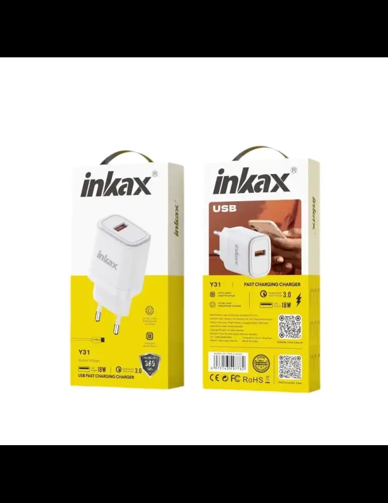 Chargeur Rapide Y31 (USB) 18W avec Câble Micro-USB - Inkax