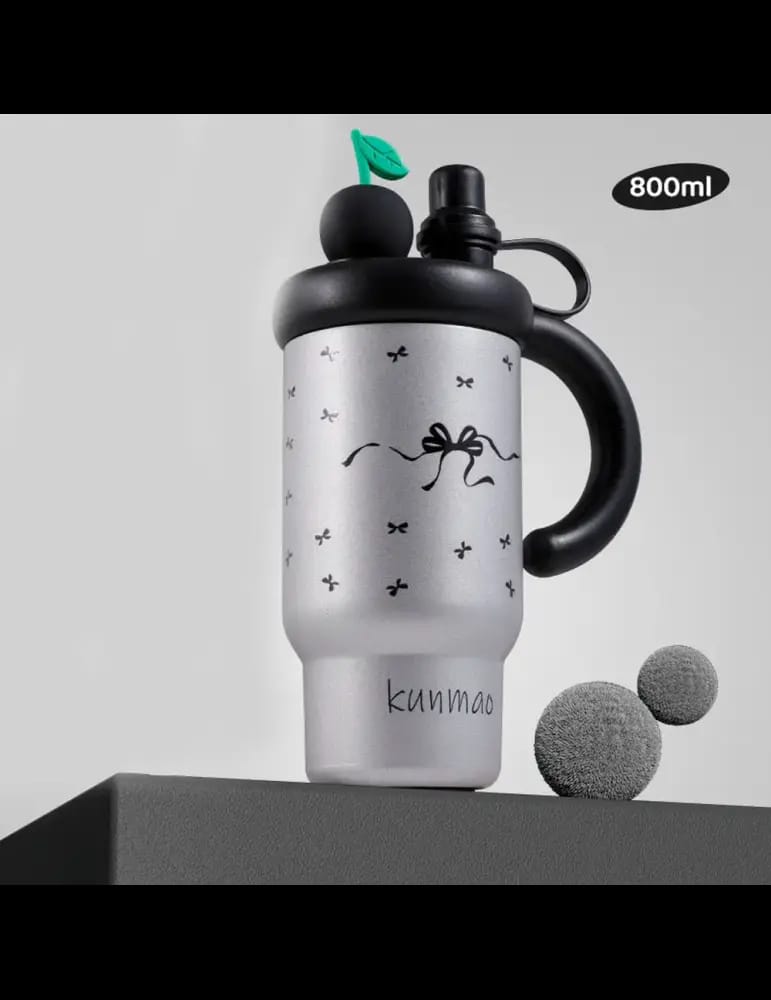 Gobelet Étanche en Inox 316 avec Paille, Poignée et Motif Cœur 800ML - KUNMAO