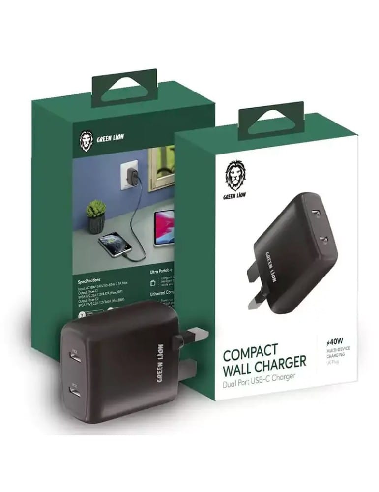 Chargeur mural double 40 W avec câble USB-C vers USB-C - Noir