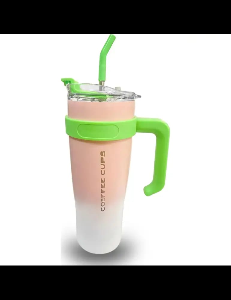 Gobelet Isotherme 1.2L avec Anse Inox Couvercle Anti-fuite &amp; Paille - Rose