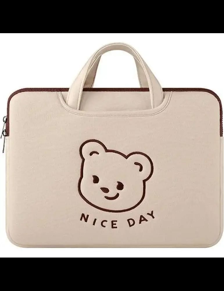 Housse pour Ordinateur Portable avec Motif Ours Mignon 13" – 13,6" - Beige